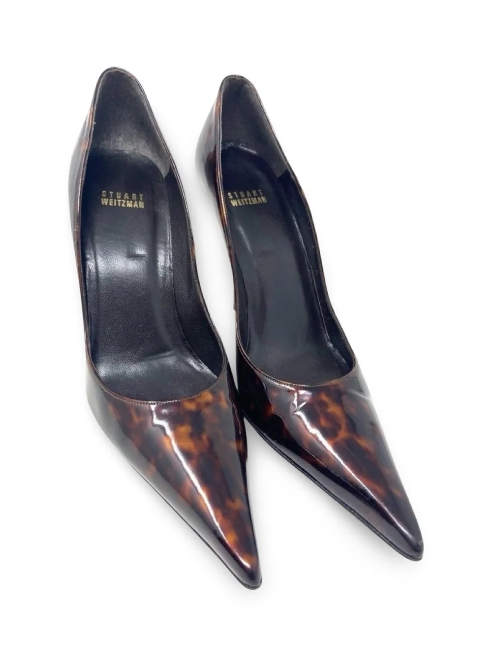 Stuart Weitzman Tortoise Patent Leather Pointed Toe Pumps, 9